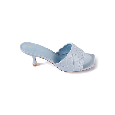 FYOR Quilted Square Toe Kitten Heel Mule in Blue #color_blue
