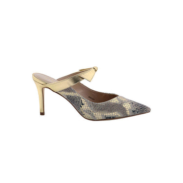 FYOR Snake Print Pointed Toe Bow Stiletto Mule in Gold #color_gold