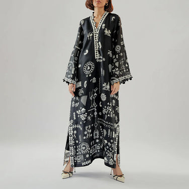 Monochrome Tribal Long Dress for women J6059