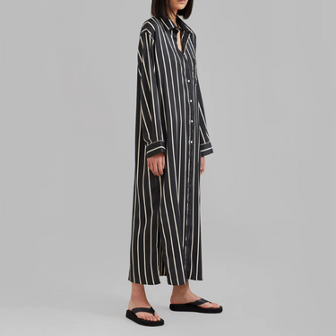 Open Button Collar Shirt Style Line Full Dress J5890