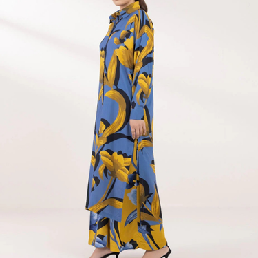 Mustard Printed Straight Shirt & Pants Co-Ord Set J6013