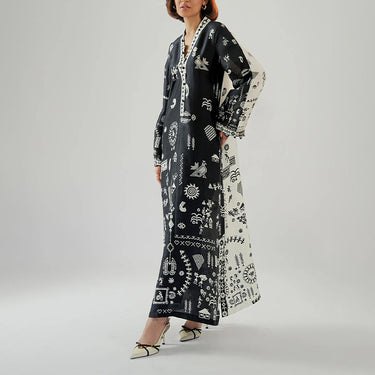 Monochrome Tribal Long Dress for women J6059