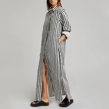 Vertical Striped Long Shirt With Slit Cut J5887