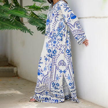 Porcelain Print Long Dress for women J6094