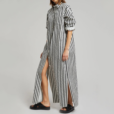 Vertical Striped Long Shirt With Slit Cut J5887
