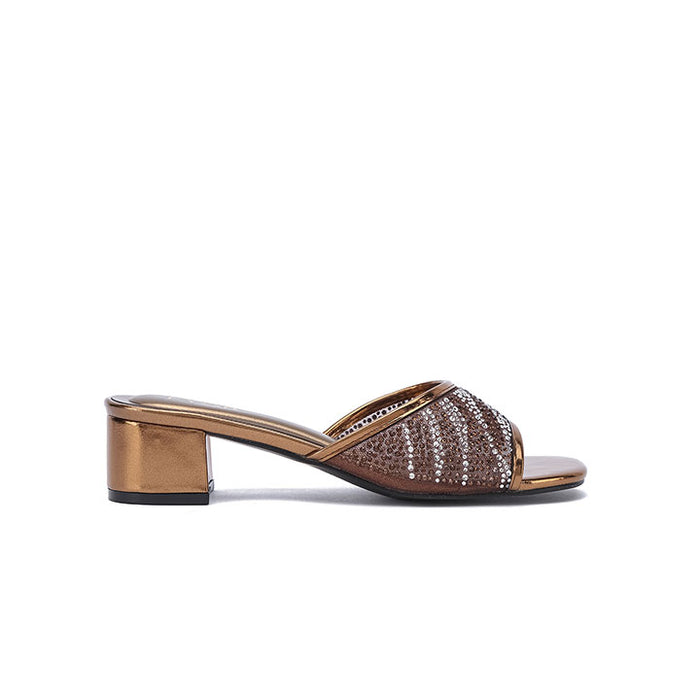 Crystal Adorned Square Toe Design Block Slides BB 82