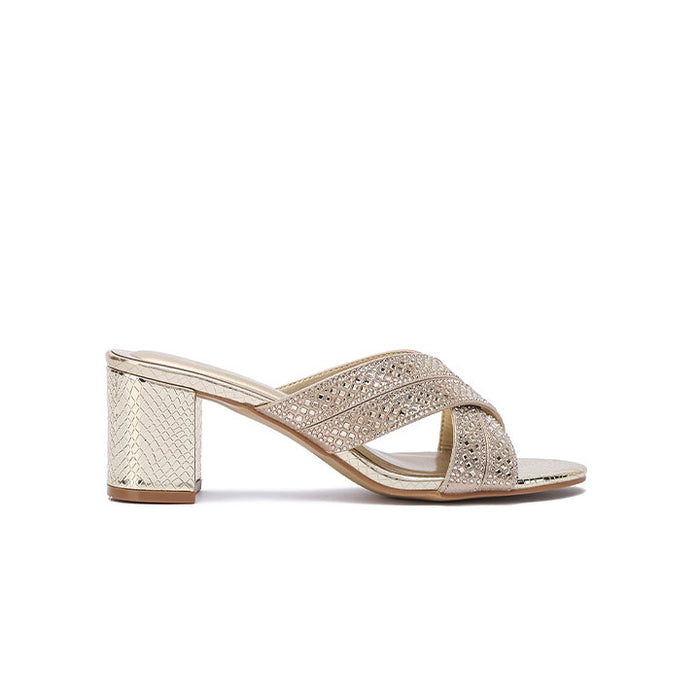 Embellished Criss-Cross Block Heel Sandals BB 85
