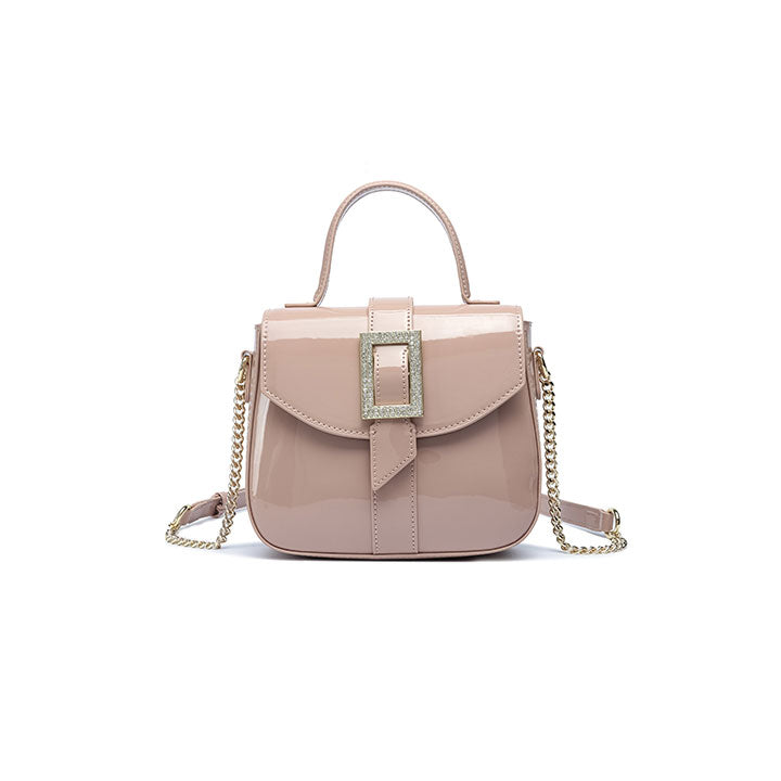 FYOR Stylish Patent Buckle Handbag in Nude #color_nude