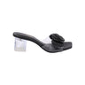 FYOR Rose Flower Clear Strap Block Heel Mule in Black #color_black