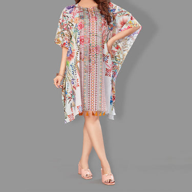 Woven Short Kaftan with Belt of Polyester Crape with Crystals MIF001