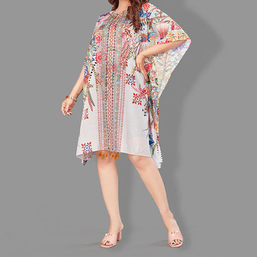 Woven Short Kaftan with Belt of Polyester Crape with Crystals MIF001