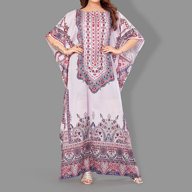 Woven Long Kaftan Boat Neck with Belt of Polyester Crape with crystals MIF0016