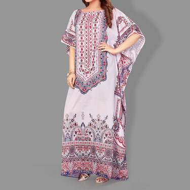 Woven Long Kaftan Boat Neck with Belt of Polyester Crape with crystals MIF0016