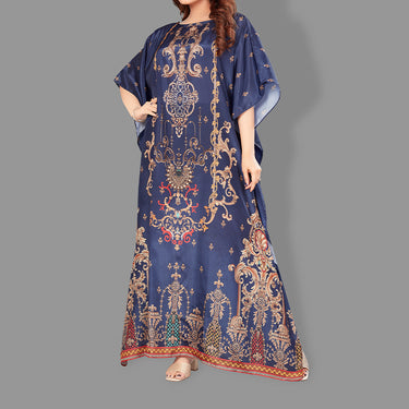 Woven Long Kaftan Boat Neck with Belt of Polyester Crape with crystals MIF0017