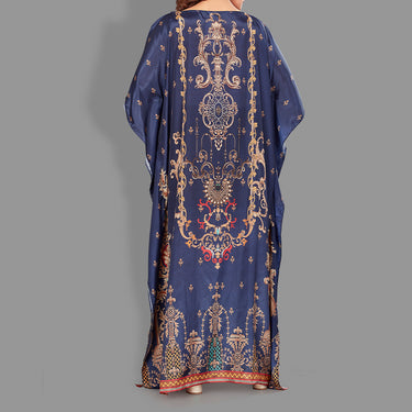 Woven Long Kaftan Boat Neck with Belt of Polyester Crape with crystals MIF0017