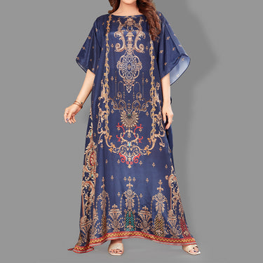 Woven Long Kaftan Boat Neck with Belt of Polyester Crape with crystals MIF0017