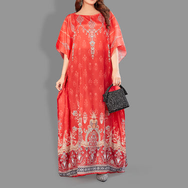 Woven Long Kaftan Boat Neck with Belt of Polyester Crape with crystals MIF0018