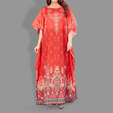 Woven Long Kaftan Boat Neck with Belt of Polyester Crape with crystals MIF0018