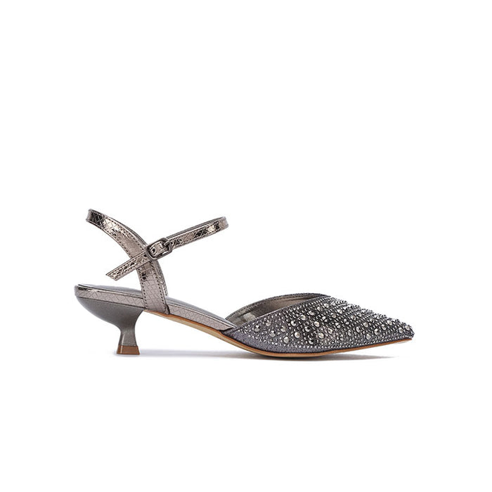Pointed-Toe Design Crystal-Encrusted Kitten Heel HL 291