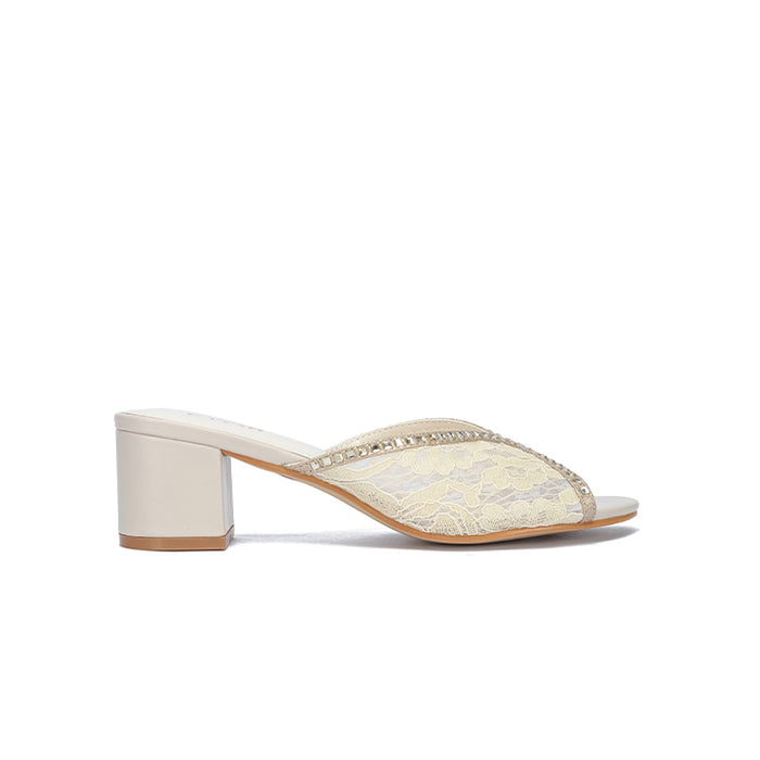 Crystal-Trimmed Lace Block Mule HL 317