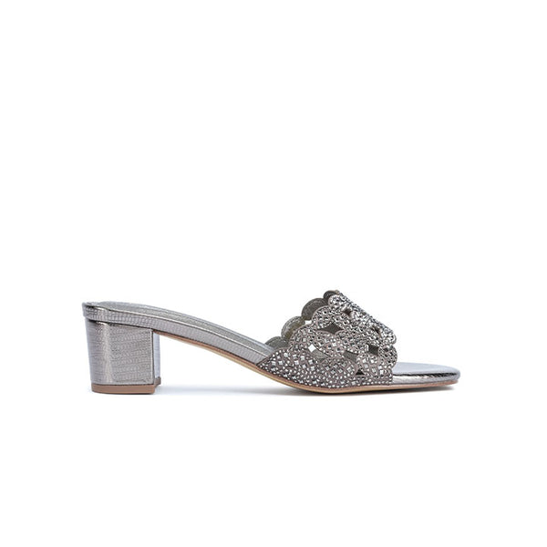 Stylish Ornate Metallic Block Heel MC 021
