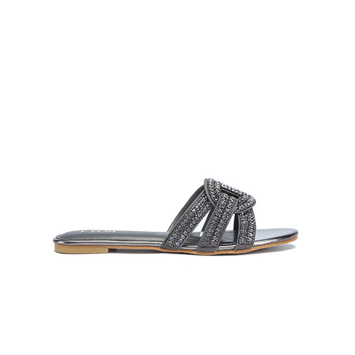 Crystal Embellished Criss-Cross Flat Sandals MY 373