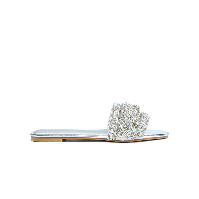Braided Crystal Embellished Flat Sandals MY 374