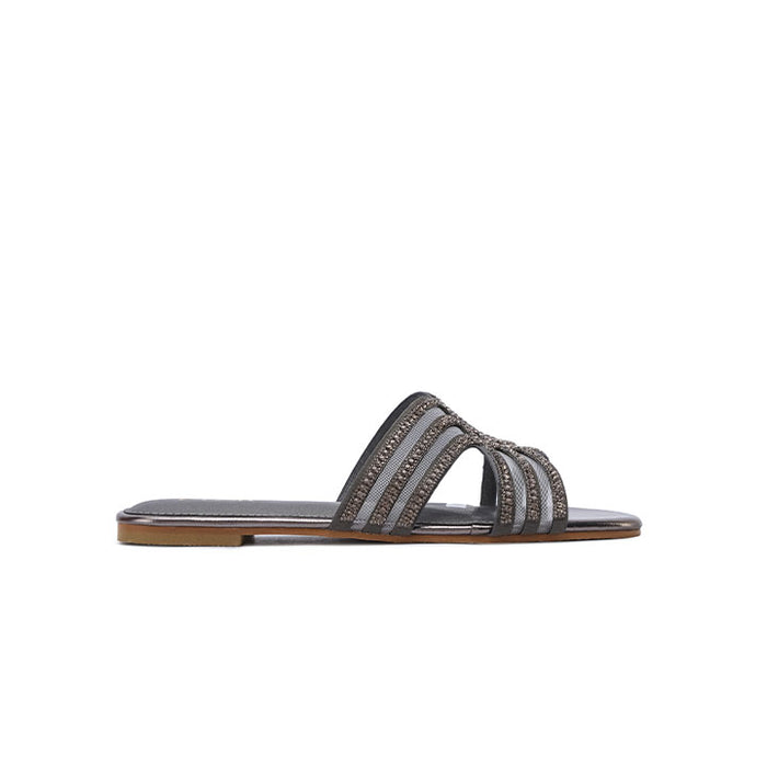 Stylish Crystal-Caged Flat Slide MY 378