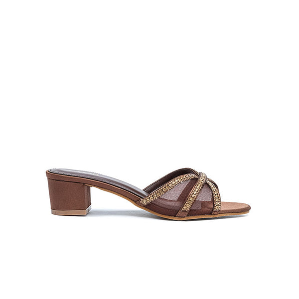 Stylish Taped-Crystal Mesh Block Heel MY 394