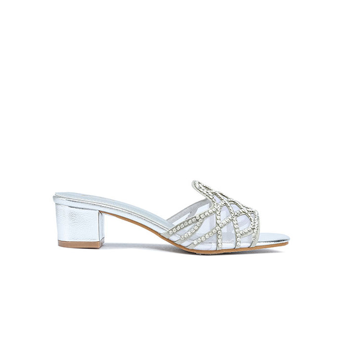 Stylish Crystal-Lattice Mesh Block Heel MY 396