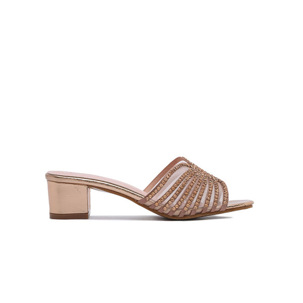 Stylish Radiating-Jewel Mesh Block Heel MY 398