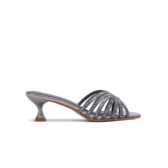 Stylish Concentric-Jeweled Kitten Heel MY 402