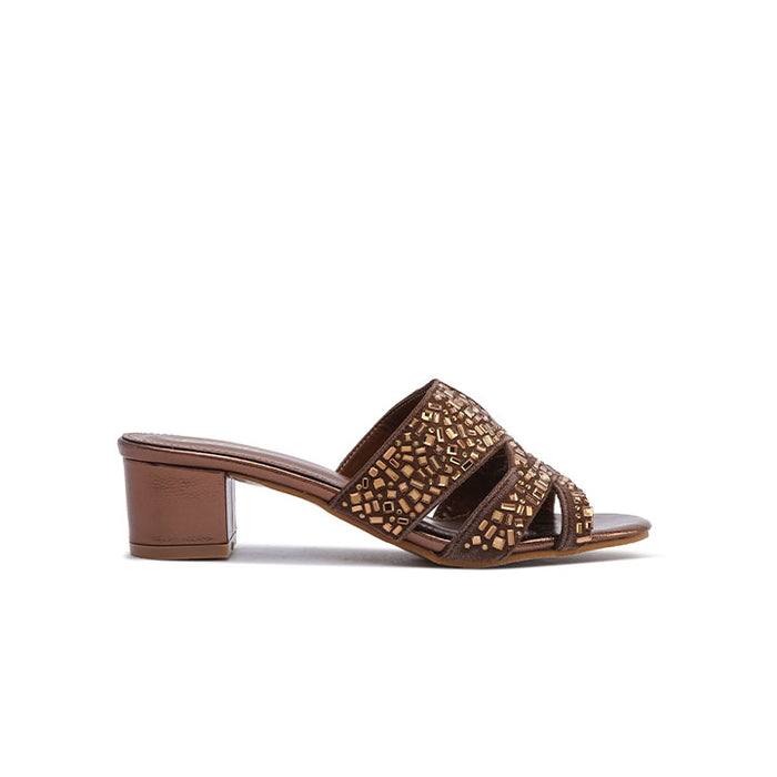 Stylish Geometric-Burst Jeweled Block Heel MY 404