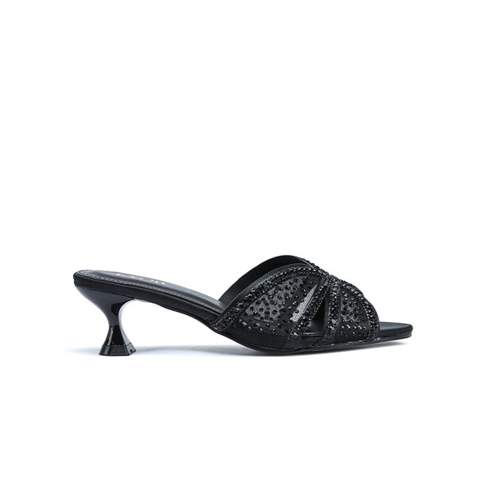 Stylish Midnight Starburst Satin Kitten Heel MY 406
