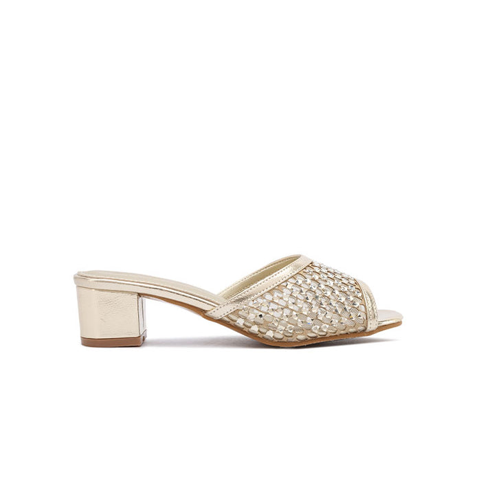 Stylish Lattice-Woven Crystal Block Heel MY 409