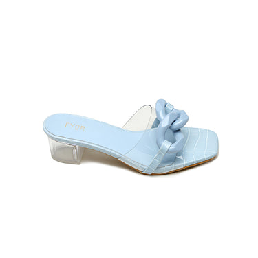 FYOR Chunky Chain Clear Strap Block Heel Mule in Light Blue #color_l-blue