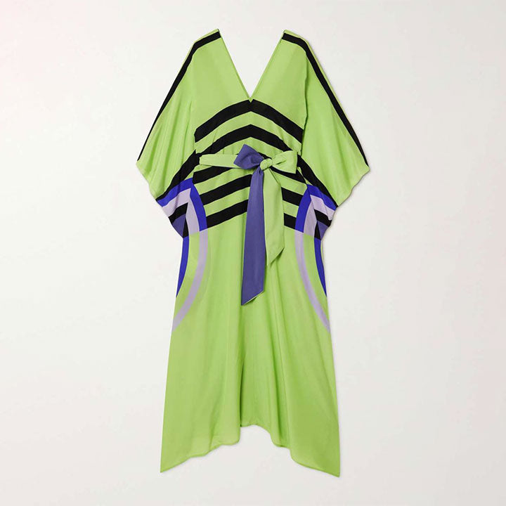 Belt003 Neon Asymmetric Printed Silk Dress